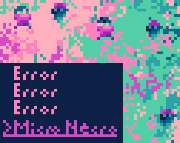 A terminal with errors in it and at the bottom in the enter line is the term "Micro Necro", it has some little people and ghosts to the right of it. It is in small pixel art.