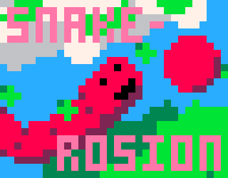 A vibrant red snake coming toward the screen with a :3 face with the text "SNAKE-ROSION"